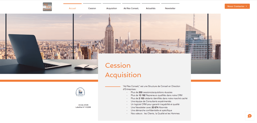 AdRes ConseiL Platform - Website with a database for AdRes ConseiL, a specialist in business sales and acquisitions