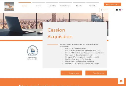 Page d'accueil du site d'AdRes ConseiL